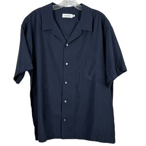 NEW FRAME Men's Camp Collar Navy Blue Button Up Short Sleeve Shirt